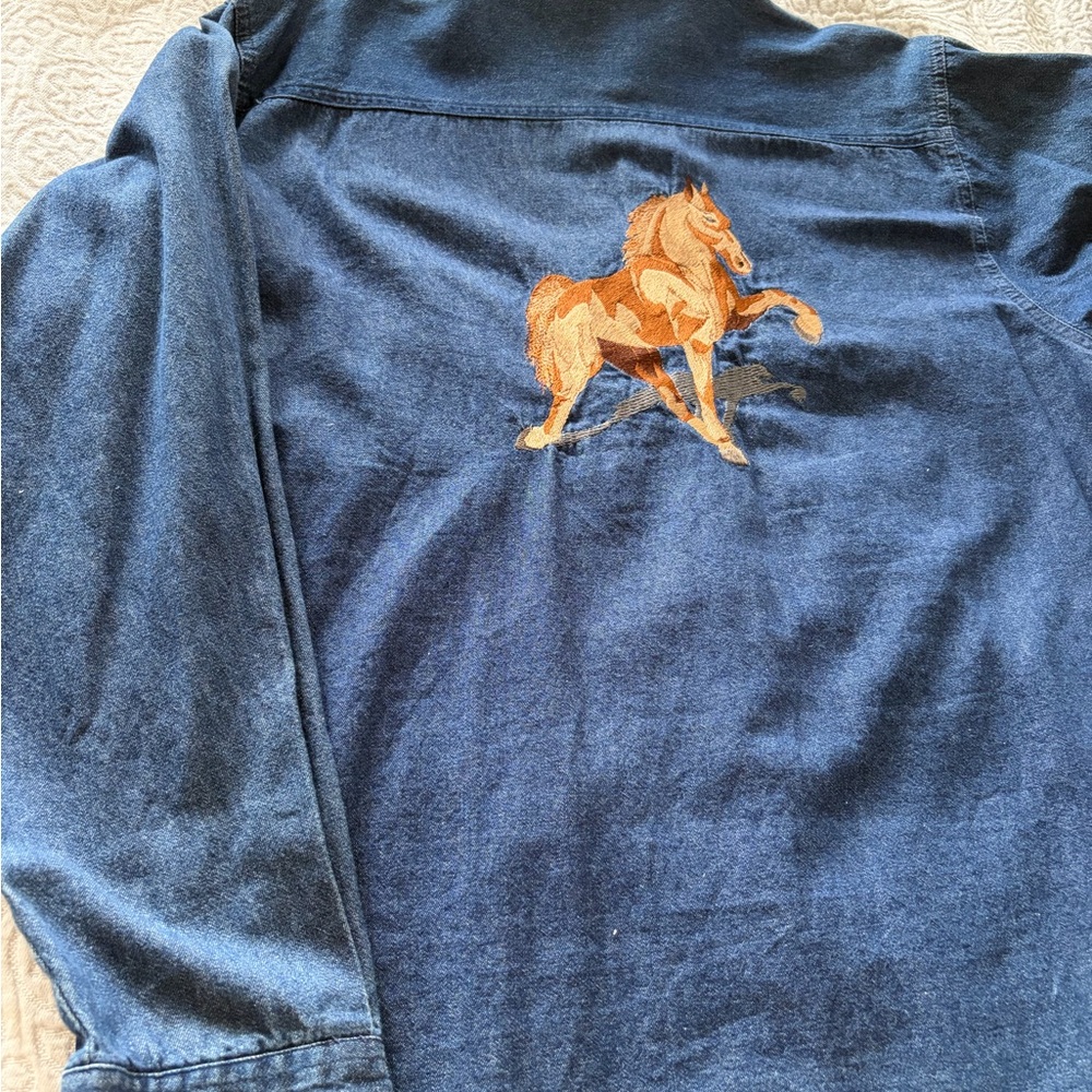 Embroidered Horse Denim button-up